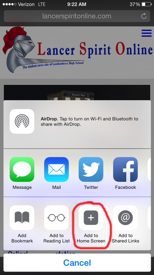 Once you click on the box, the screen above should show up. Click on the box labeled add to home screen circled in red.