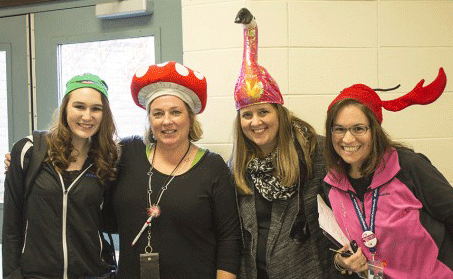 Senior Emily Crouse and House 4 AP Ms. Sullivan spearheaded todays Crazy Hat Day to raise awareness about childhood cancer and to inspire students and staff to donate hats for kids with cancer.  