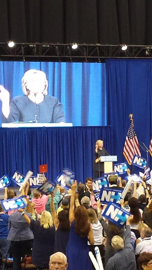 Clinton calls for equality in her motivational and inspiring speech at the Manchester Verizon Wireless Arena on Sat. Sept. 19.