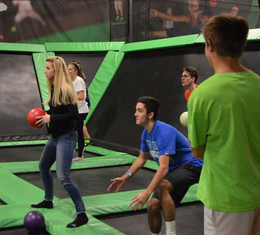 ALC adviser Mrs. Rich joins a game of dodgeball with students at the Jumping for Kindness fundraiser on Tuesday.