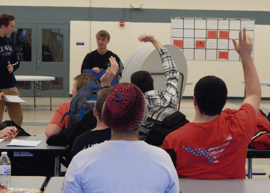 In the improv game “press conference,” one actor leaves the room while they are assigned a character to play that would be asked questions at the press conference. When the actor returns the rest of the cast asks them questions relating to their character until they can guess what character they are portraying.    