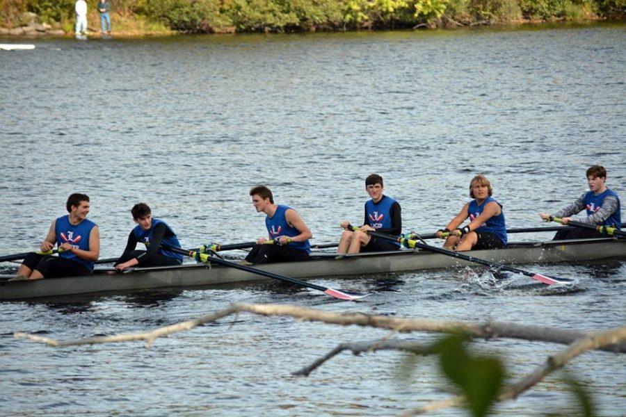 The Lancer crew team paddles their way to the finish line in one of last years races. The team will look to continue to grow the program, as they come off a successful first year. 