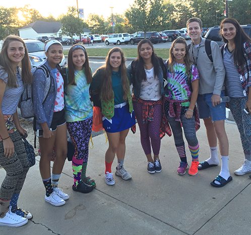 Senior Andi Nelson, sophomore Morgan Brutus, sophomore Abby Follansbee, senior Gabby LHeureux, senior Olivia Brutus, senior Haley Follansbee, senior Sean Cotter, and senior Ali Nelson