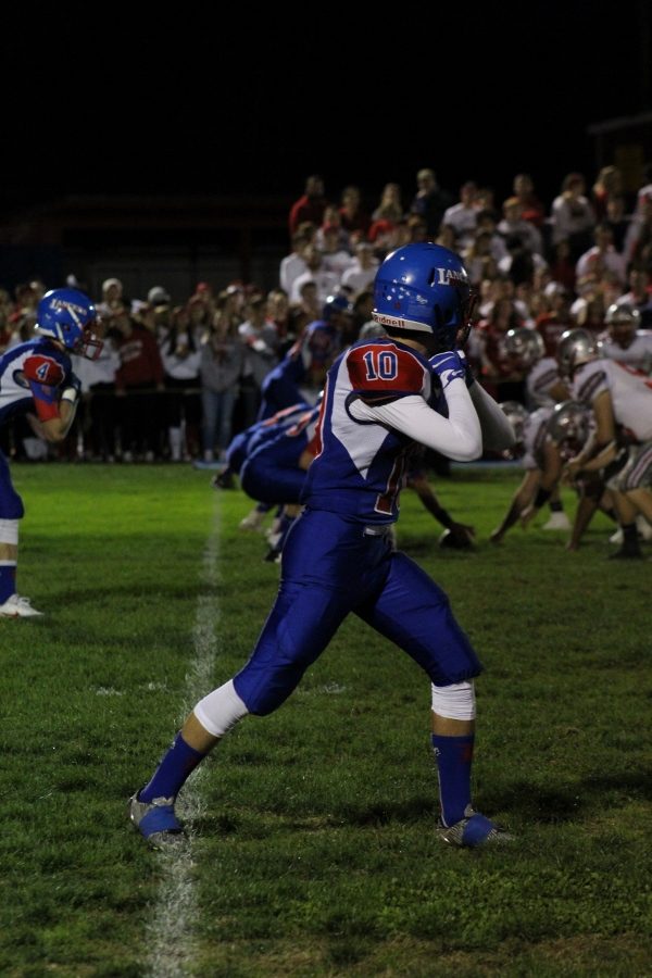 Junior Adam Wilkinson lines up for a play during the Mack Plaque game. Wilkinson finished this game with two catches for 18 yards. 