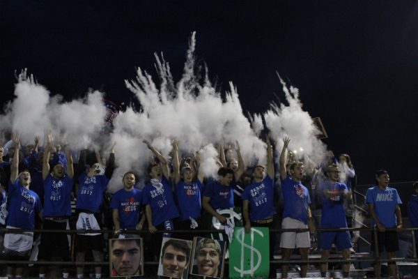 The senior gators welcome the Lancer football team with powder and lots of noise. Lancer fans occupied most of the stands at all of the athletic events, cheering on the teams. 