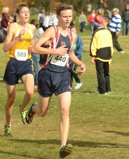 Senior Chris Zaino sprints ahead during one of the teams meets. Zaino has finished first for Londonderry in every race he has ran in this year. 