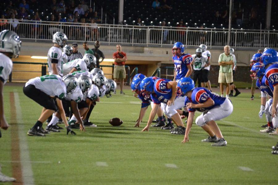 The freshman football team lines up during their win against Central.  