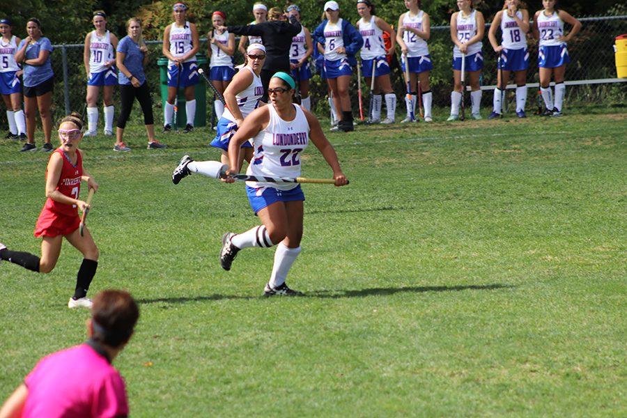 Senior Sophia Poulin prepares to defend against the offensive attack. Poulin and the defense have been a key to the team success, as the team has posted five shutouts. 