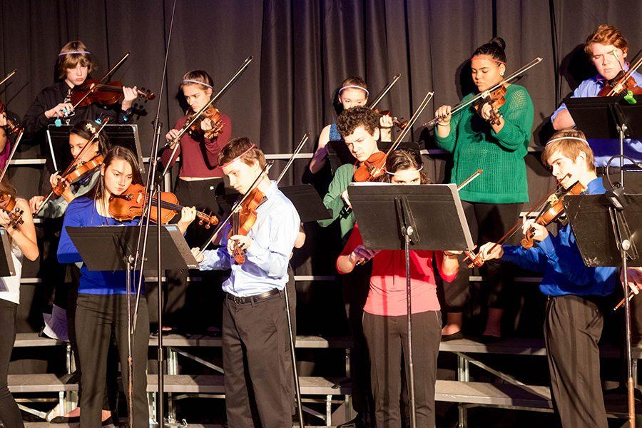 The orchestra performs a Lady Gaga hit mix, directed by Mr. Beaulieu at Prism last year.