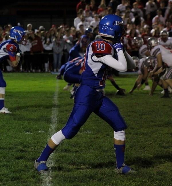 Junior Adam Wilkinson lines up for a play during the Mack Plaque game. Wilkinson finished the game with two catches for 18 yards.