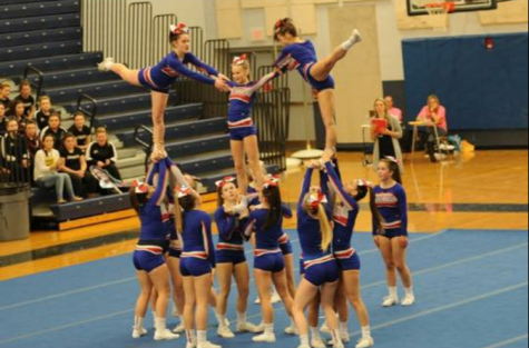 Each cheerleader completes her last part in their pyramid with connecting arabesque. This is the secound to last part of the cheerleaders routine following dance.This is considered the hardest part of the routine, because you're putting stunts together which is very tiring. 