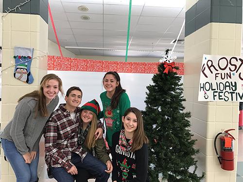 Class of 2019 Vice President Sammy LeClair,  President Michael Kennedy, Historian Liz Iaconis, Secretary Abby Palmer, and Publicist Maya Hilliard were pleased with the results of their second annual holiday event.