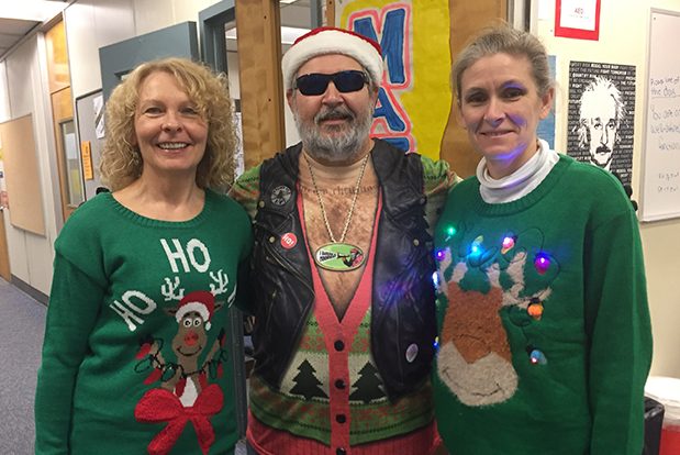 Mrs. Koch, Biker Santa Mr. Tallo and Mrs. Sanborn