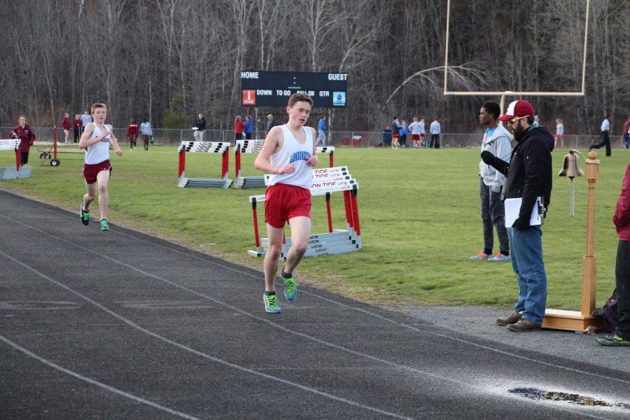 Junior Jake Donnelly pushes towards the finsih. Donnelly will one of the newer varsity faces this year. 