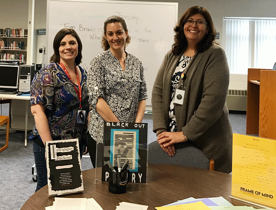 Library Media Specialists Mrs. Payeur, Mrs. Desjadon and Ms. Campos encourage students and teachers to visit the Library Media Center to see all it has to offer. 