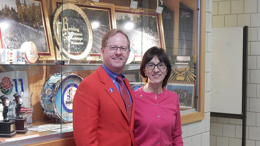 Tournament of Roses President Lance Tibbet and his wife Amelia visit the Marching Lancers.  The president will visit every band who will be marching in the 2018 parade.  