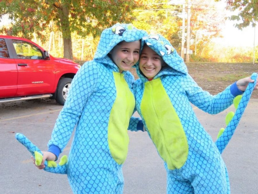 Sophomores Hannah Gagnon and Lilly Law in costume for band on Fri. Oct. 27 at the Salem football game.