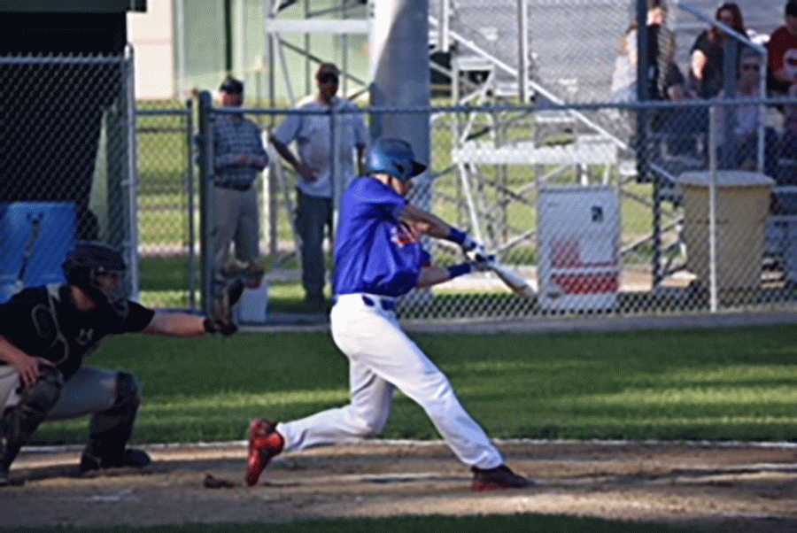 Senior captain Andy Ross takes a healthy cut at the plate.