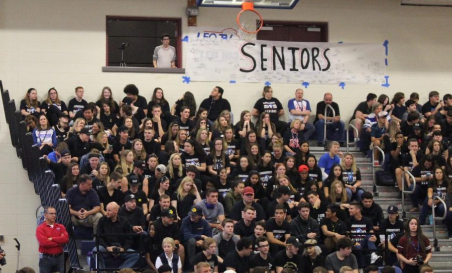 Seniors look on as the 2018 Mack Plaque pep rally unfolds.