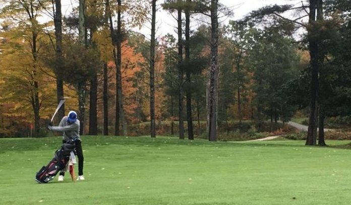 Boyle stripes the ball down the fairway on his second shot at the state tournament.