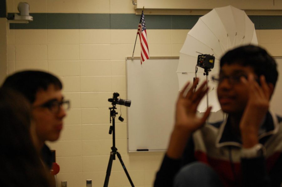 Before dispersing into the hallways and lobby, students met in room 221 for instructions and discussion with their groups.