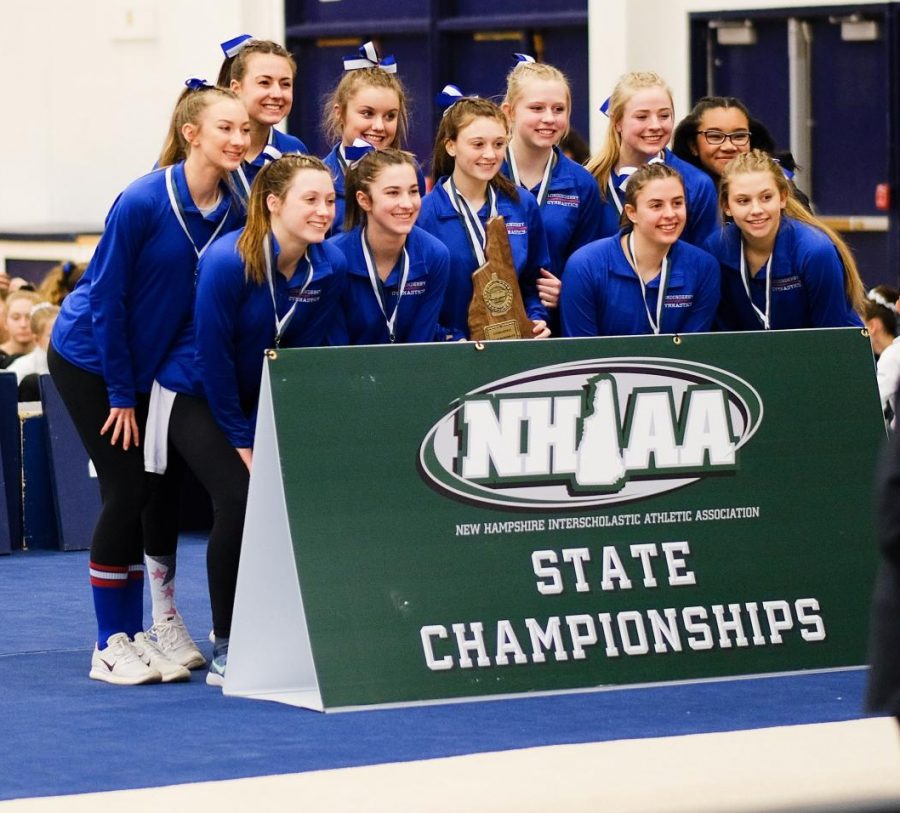 The+gymnastics+squad+earns+a+first+place+victory+at+the+NHIAA+tournament.