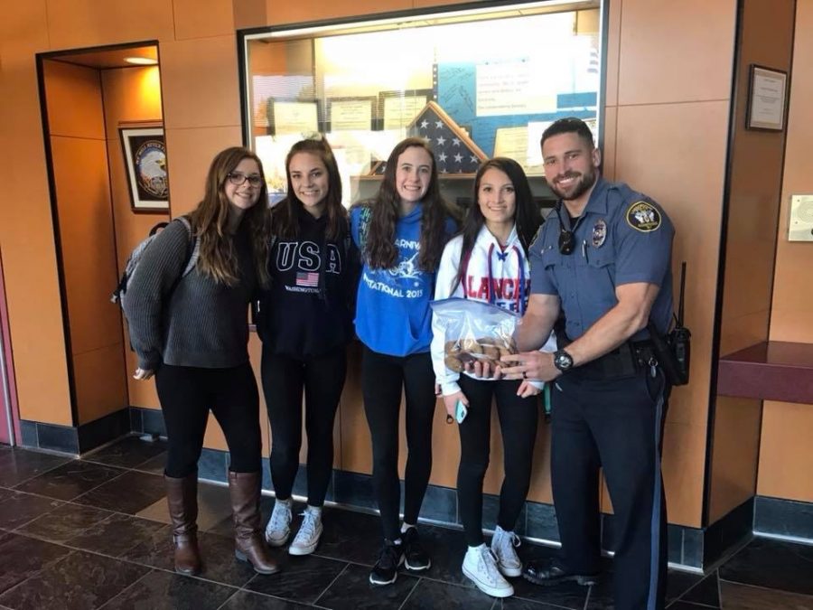 Londonderry Lancer cheerleaders bring baked goods to the department to show gratitude and thankfulness to the officers. “He was very excited to accept our cookies,” Sophomore cheerleader Megan Goodwin said. “You could tell he genuinely appreciated the gesture.”