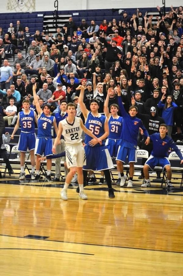 DesRosiers (55) holds his form after making one of his four three-pointers on the day