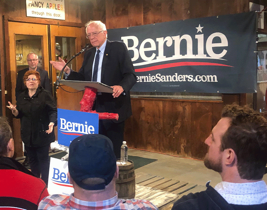 Bernie speaks to the crowd of people as they listen to his ideas and promises if he were to become President. 