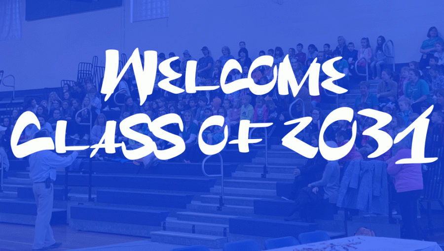 Kindergartners+sit+in+the+LHS+stands+as+Principal+Mr.+Parent+welcomes+them+on+behalf+of+Londonderry+High+School+during+Little+Lancer+Day.+These+students+will+graduate+from+LHS+in+2031.