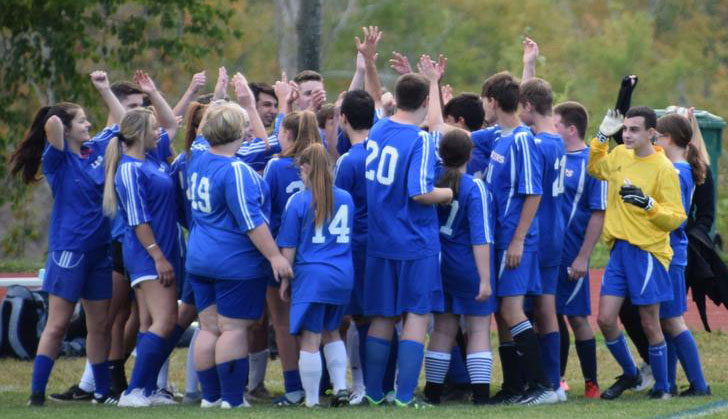 The Unified Soccer Team hypes themselves up for their home game against Keene.
The team’s first game got cancelled, so they were looking forward to playing together.
