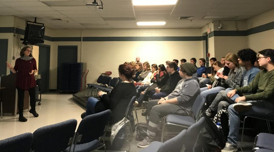 Lukas interacts with students during her presentation. After the presentation, Lukas answered any questions students had. I want to be a zookeeper when Im older, senior Brenna Poirier said. so overall the presentation was really informative.

