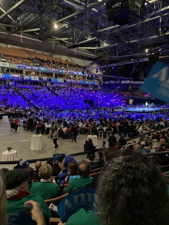 View of the arena filling before the event began. There were sections for each presidential candidate speaking so their supporters could all be together.