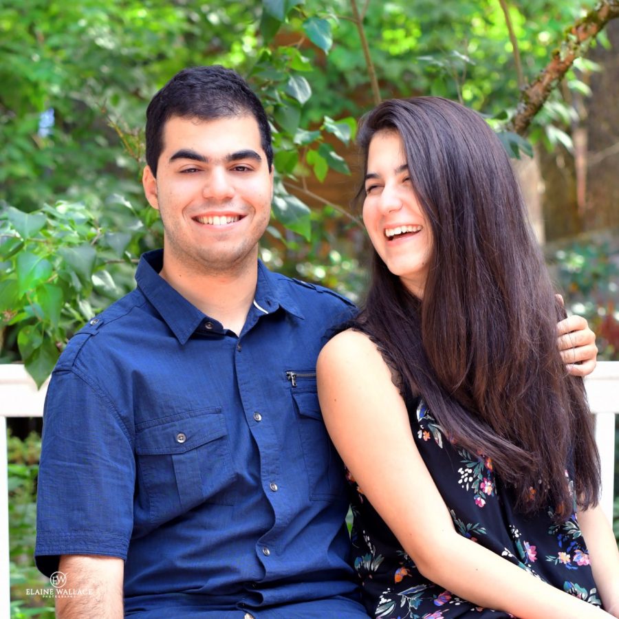 Brandon and Jillian Morani laugh together during their senior photos. 