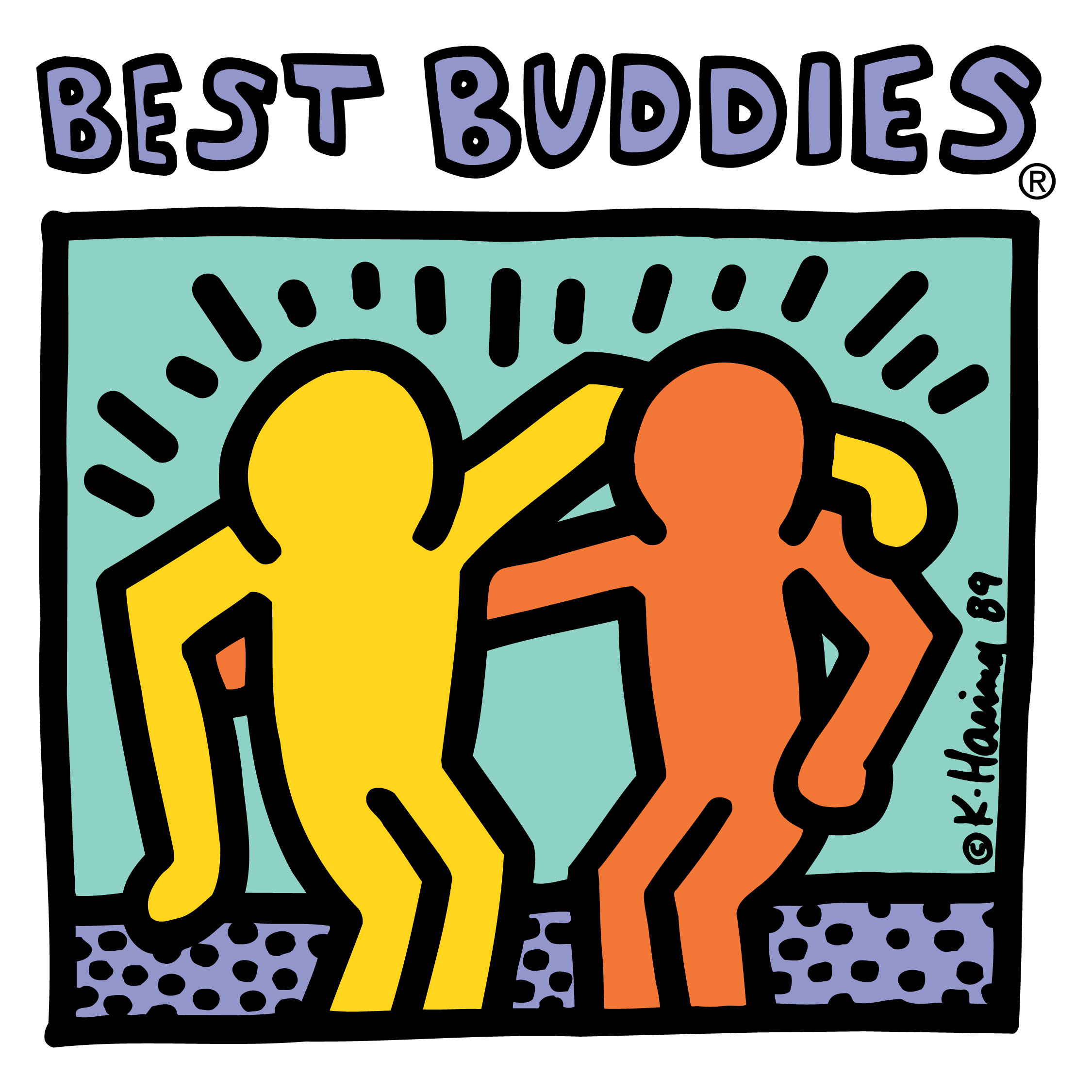 Two individuals appear to be hanging out and bonding in the logo of the Best Buddies organization. The logo was created by Keith Haring and is meant to symbolize one-to-one friendship, affection and acceptance. 