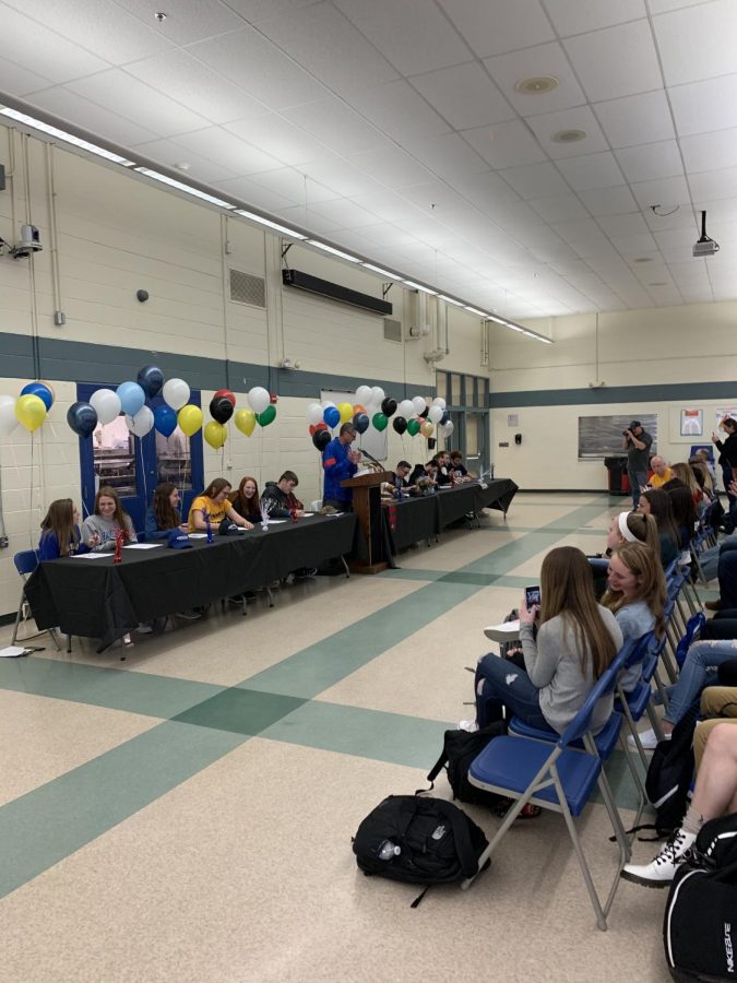 Athletic Director Howard Sobolov speaks during Tuesdays signing ceremony. 