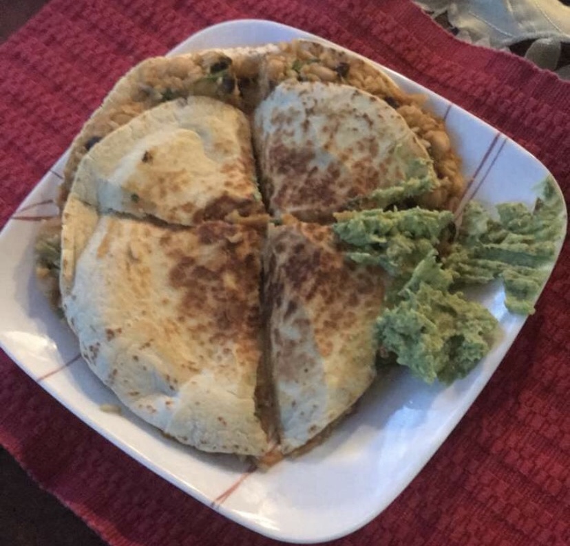 Dinner #1 entailed a sweet potato black bean quesadilla with homemade guacamole on the side.