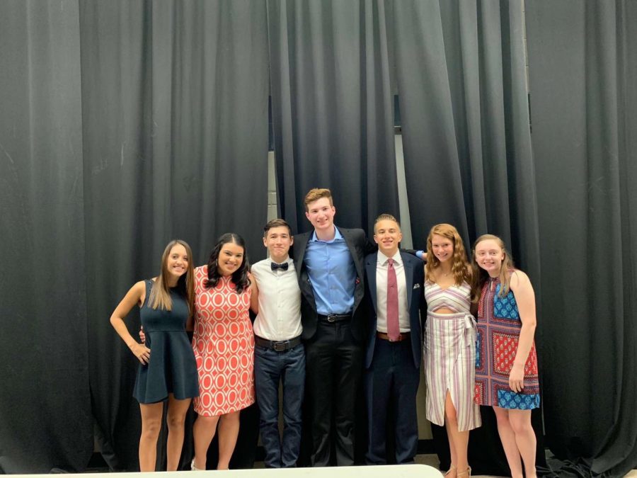 The 2018-2019 Student Council Board poses for a photo at the 2019 Inductions Ceremony that takes place after elections. 