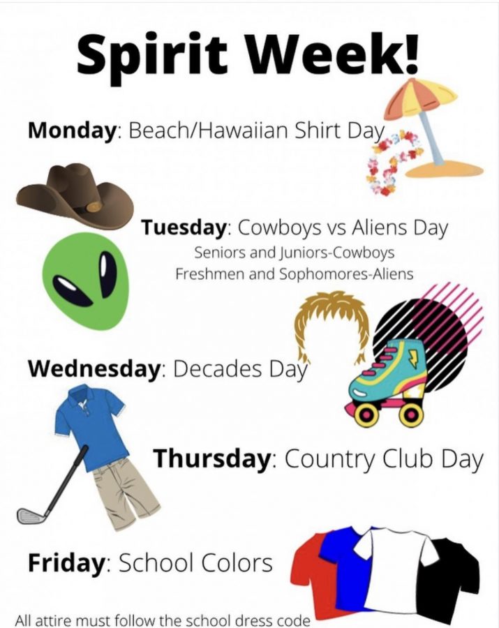LHS 2021 spirit week schedule.