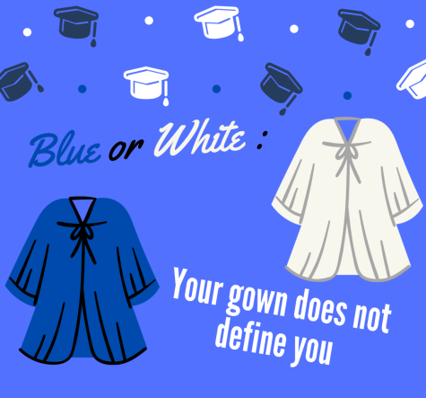 Seniors have the ability to choose between a white or a blue graduation gown. 