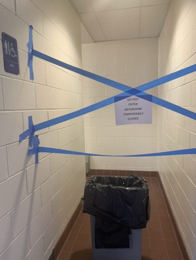 The boys' bathroom in the Upper 600's is one of the many bathrooms closed, with the exception of those in the 200's, due to recent reports of vandalism. 