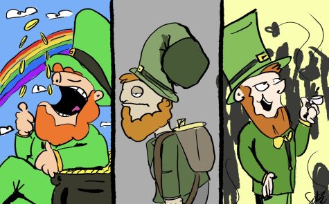 The three different stages of celebrating Saint Patricks Day.