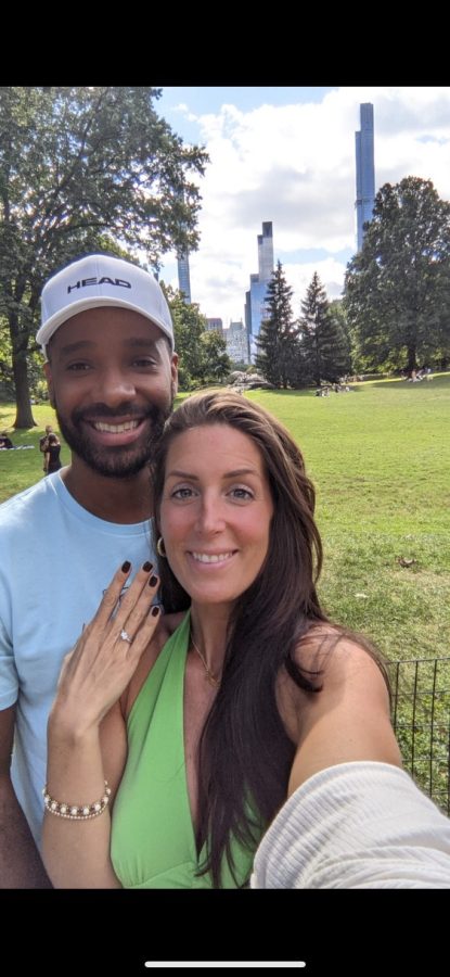 Spanish teacher Sonia De Leon smiles happily after her now-husband Manny proposes in New York City.