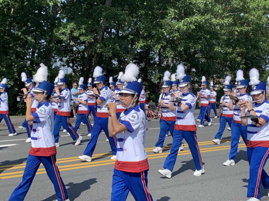 The Londonderry Marching band performs in the annual Old Homes Day parade along Mammoth Road. 