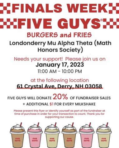 Mu alpha Theta hosts a Finals Week Five Guys Fundraiser to help support their club activities. 