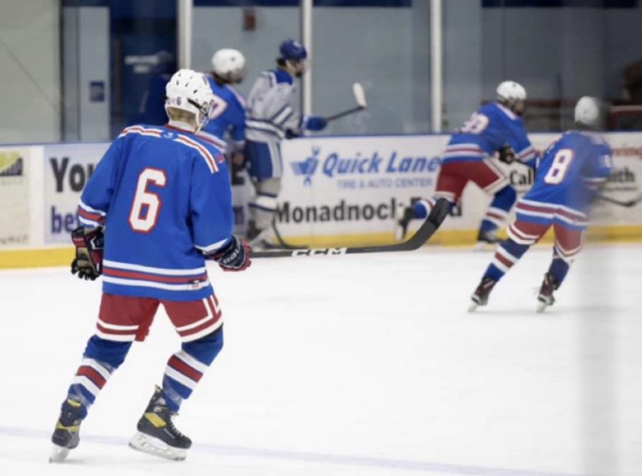 Senior Kyle McPhail #6 on the ice during an away game. The Lancers have an overall scoring record of 10/18.