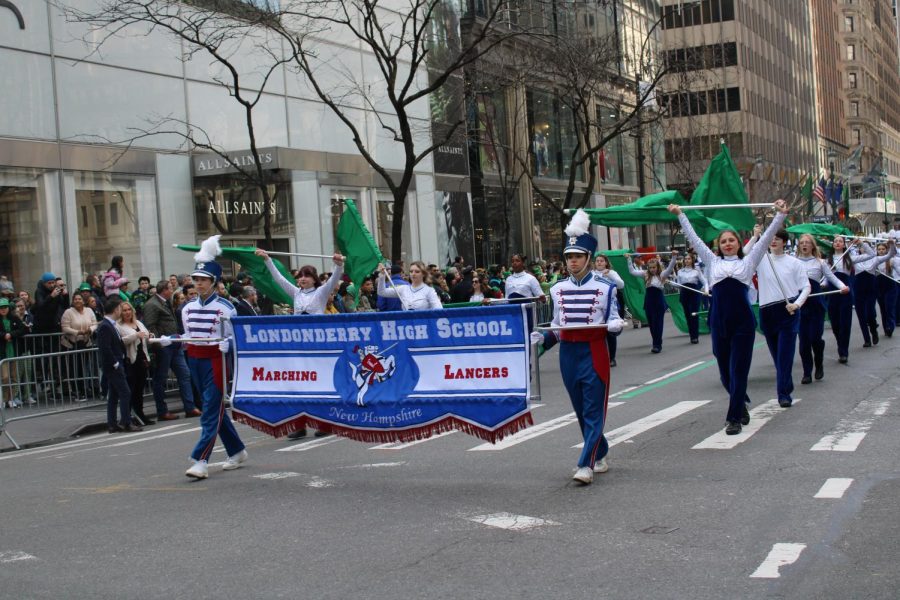 The+marching+lancers+proudly+walk+down+the+streets+of+New+York+City+for+St.Patricks+Day+after+COVID-19+stopped+them+from+returning+for+four+years.