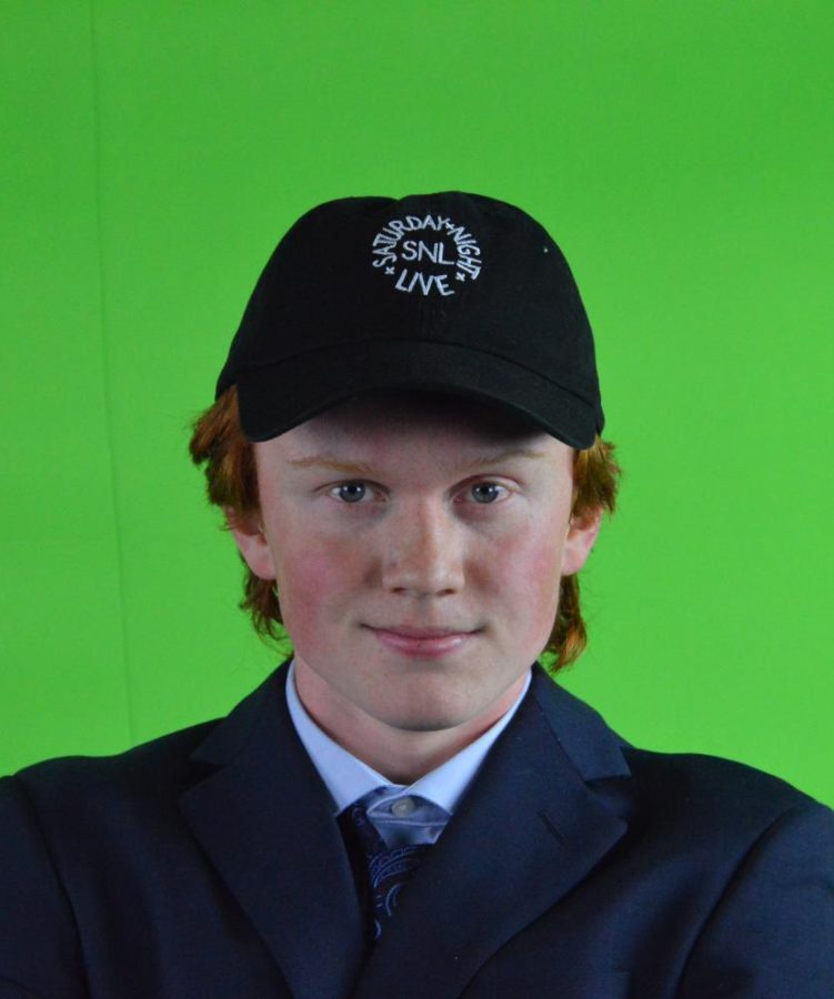 Senior and Mr.LHS contestant Ryan Batts poses with the Saturday Night Live hat to showcase this years Mr.LHS theme.