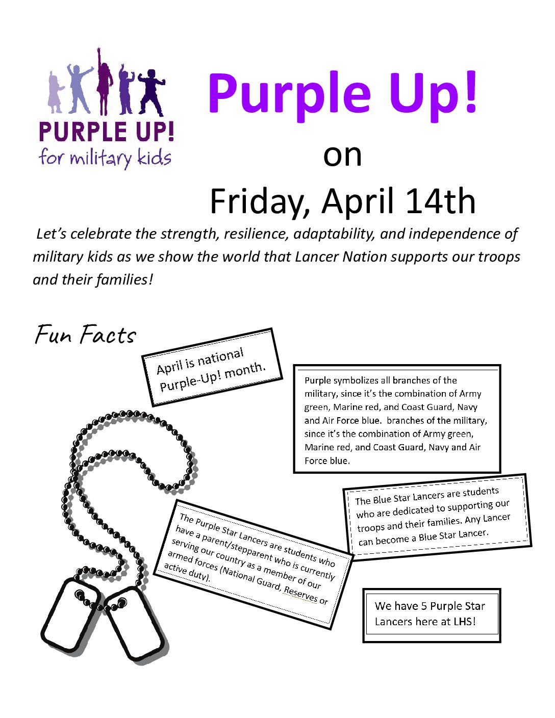 Blue Star Lancers launch their Purple-Up campaign in support of LHS military families and troops. 