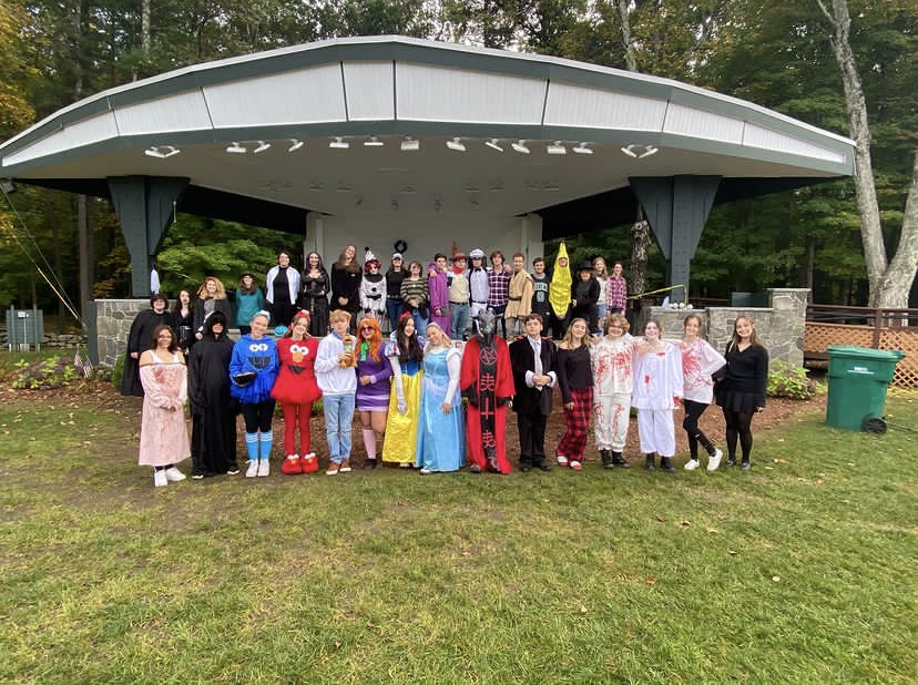 The drama club dressed in costume for the annual Haunted Woods fundraiser 